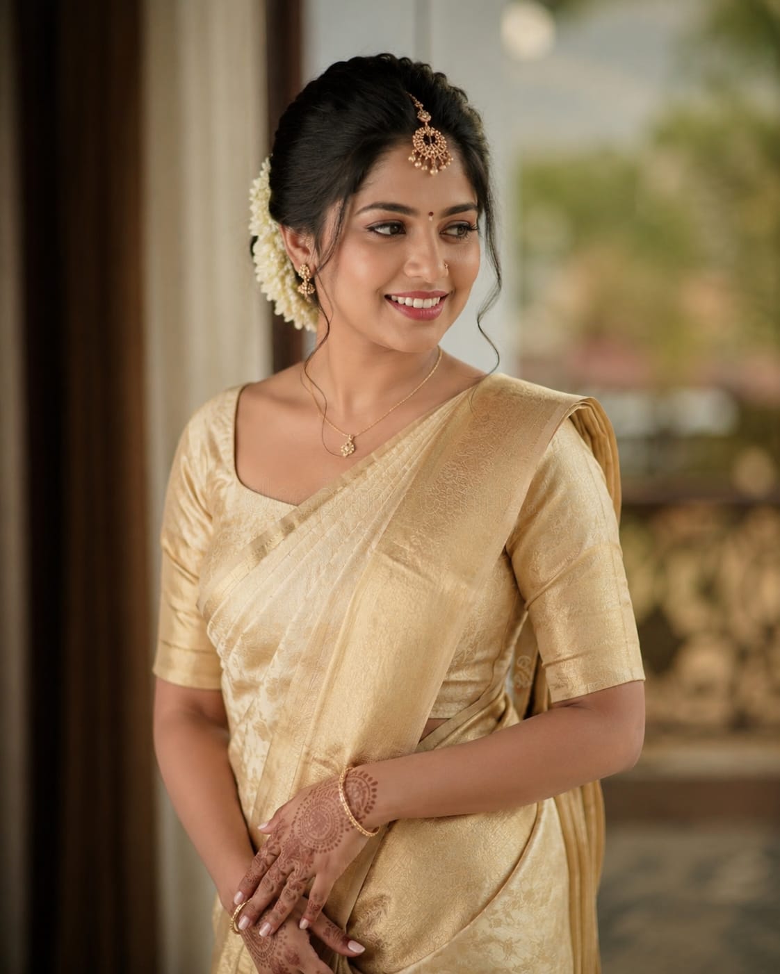 Beautiful Indian bridal henna hands and gold rings
